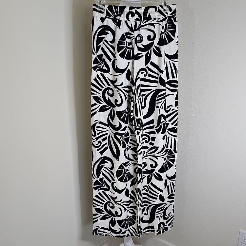 Peach Brand Palazzo Wide Leg Black White Abstract Print Pants - Picture 4 of 7